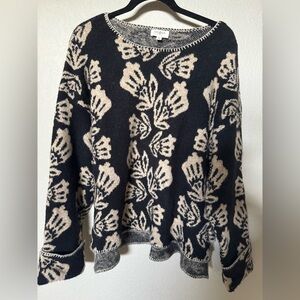Anthropologie Black and Cream Floral Sweater